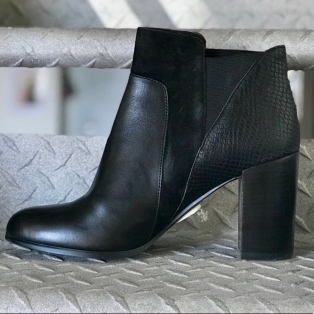 **Tahari Black Leather Wedge Booties**